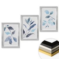 WANDBILDER 3er Set - 20x30 cm Silberner Rahmen - Aquarell von blauen Blättern - Silberfarben, Kunststoff (20/30cm) - ArtPrintCave