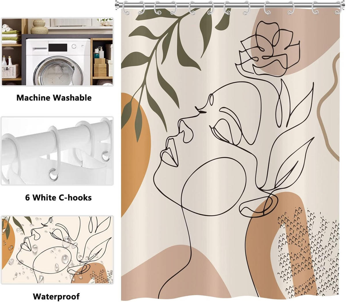 DUSCHVORHANG Beige 180 x 200 cm abstrakt Kunst Boho wasserdicht waschbar Badewanne - Multicolor, Textil (180/90cm) - MCBOSON