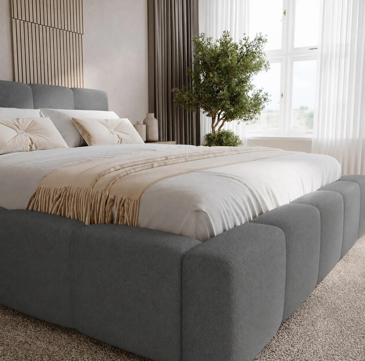 POLSTERBETT Palermo 160x200 cm mit Stauraum und elegantem Kopfteil - Holzrahmen, Velo Dunkelgrau - Dunkelgrau, Holz/Textil (160/200cm) - Chilly