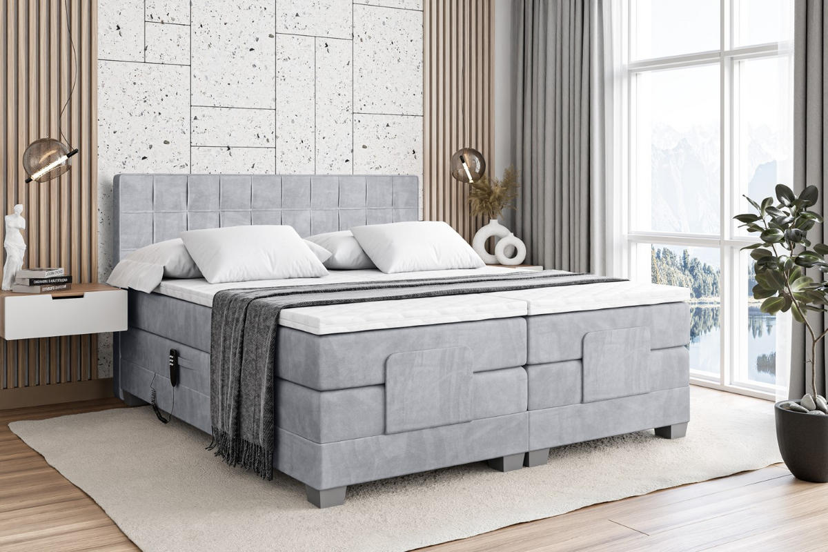 BOXSPRINGBETT elektrisch verstellbar mit 2 Matratzen H4/Taschenfederung OSTO EL 180 x 200 Grau - Grau, Holzwerkstoff (187/200cm) - ALTDECOR