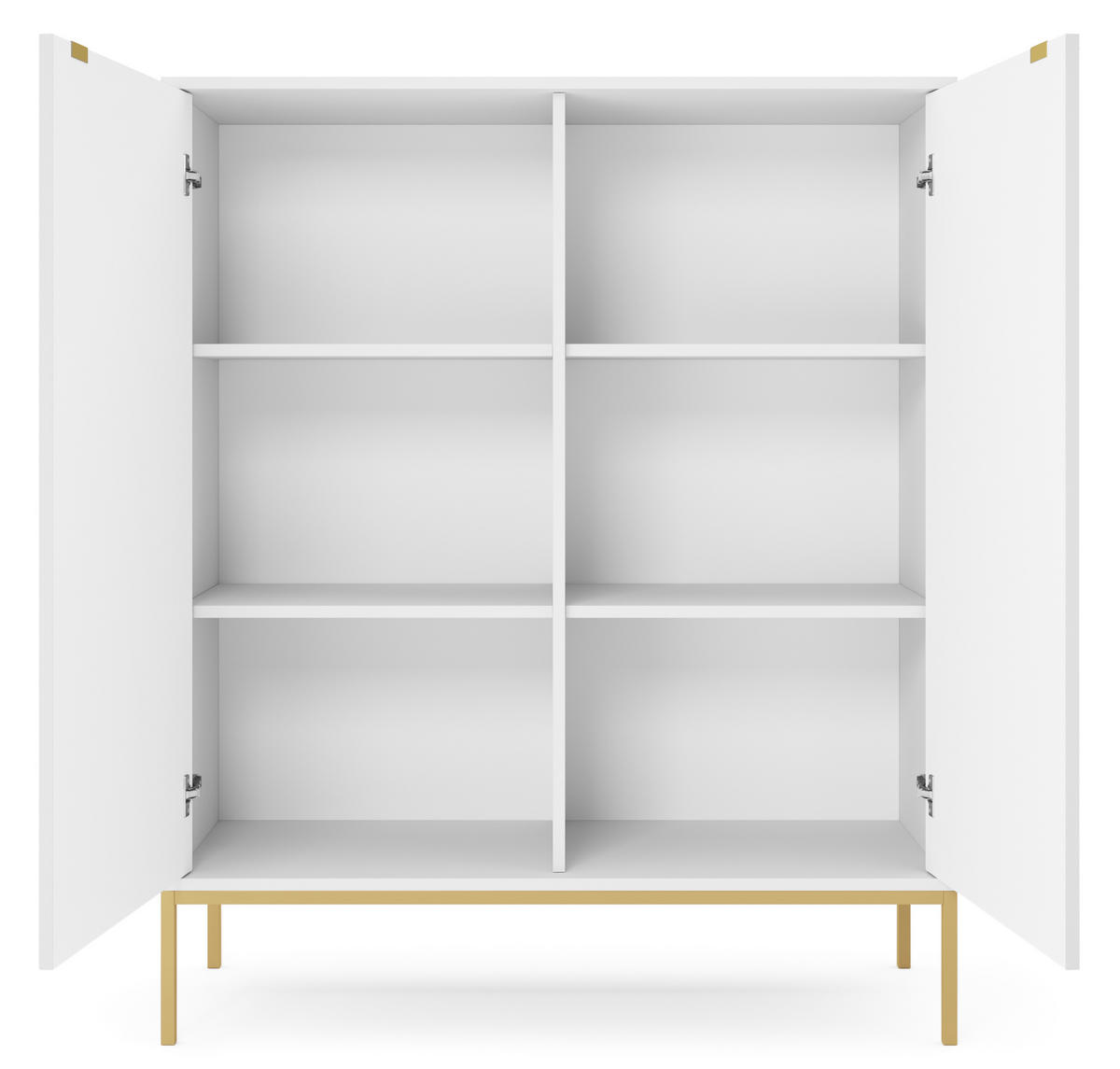 HOCHKOMMODE NOVA Geriffelt, 2-Türen, KOMMODE Schwarz, Goldfüße 104x39x cm Weiß - Goldfarben/Weiß, Holzwerkstoff/Kunststoff (104/125/39cm) - DomoHome