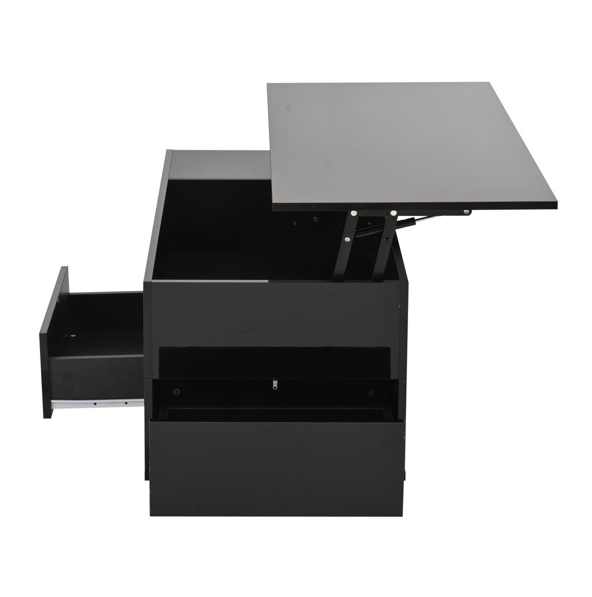 COUCHTISCH 100/50/45 cm höhenverstellbar mit LED-Beleuchtung und 2 Hockern, Schwarz - Schwarz, Holzwerkstoff (100/50/45cm) - Flora Grace