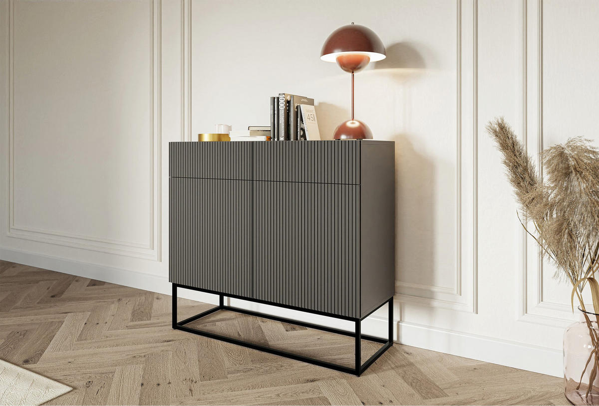 KOMODA 2dverová Veldio čierna s kovovým rámom 100 cm - čierna, kov/kompozitné drevo (100/90/38cm) - Selsey