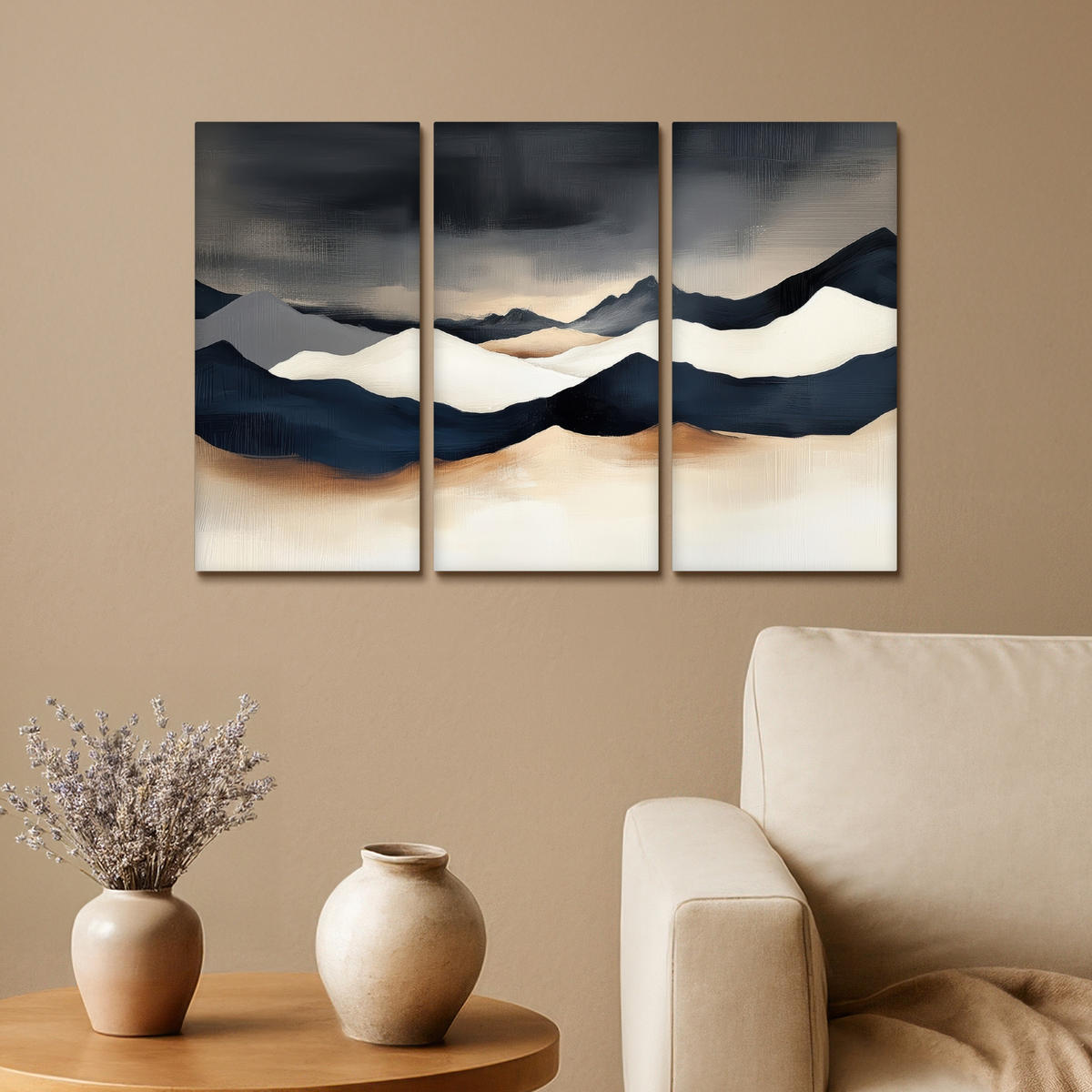 LEINWANDBILD 3er Set Landschaft - Abstrakt - Modern 60x40 cm - Dunkelblau, Textil (60/40cm) - MuchoWow