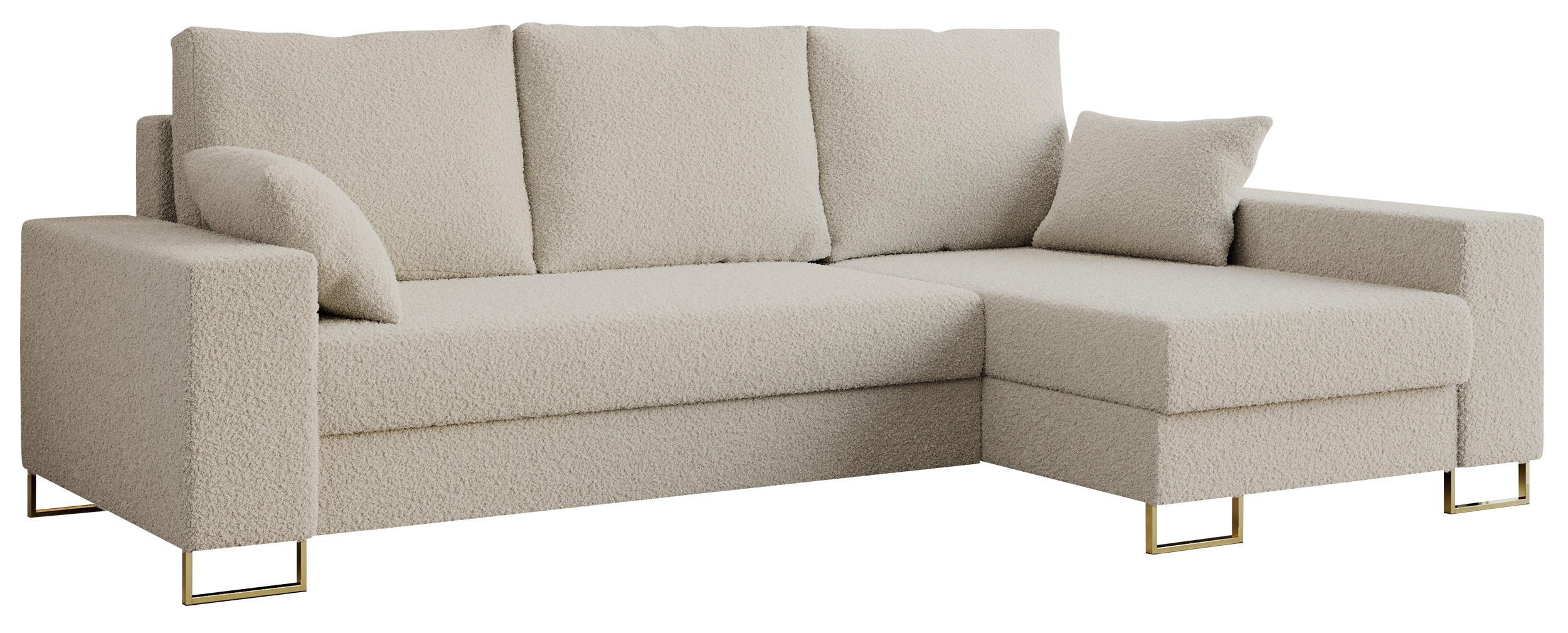ECKSOFA Dorian Boucle Beige - Beige/Goldfarben, Textil/Metall (242/138cm) - MKS