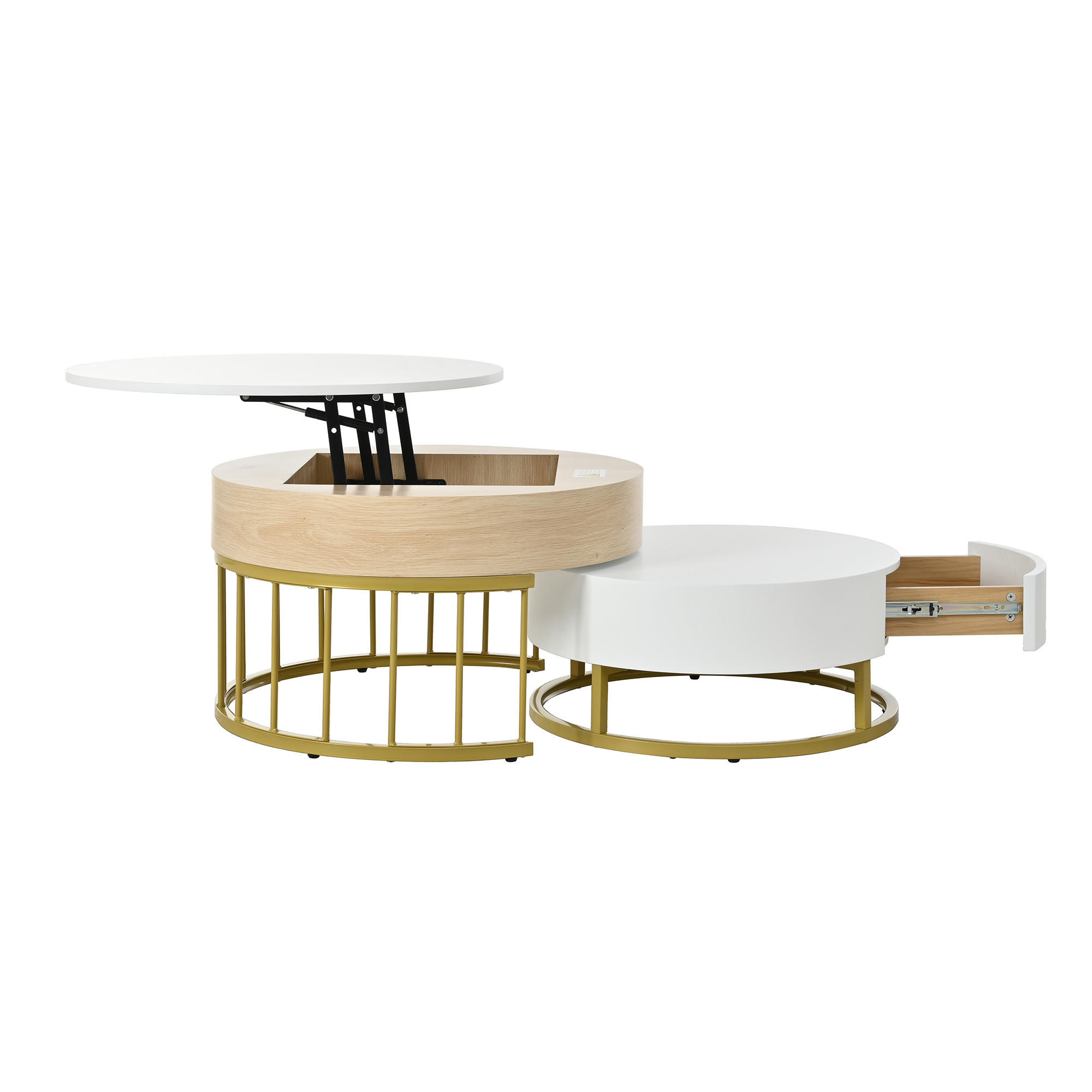 COUCHTISCH mit höhenverstellbarer Tischplatte und Schublade MDF-Korpus Weiß Holzoptik - Weiß, Holzwerkstoff (70/70/56.5cm) - EVRYAE