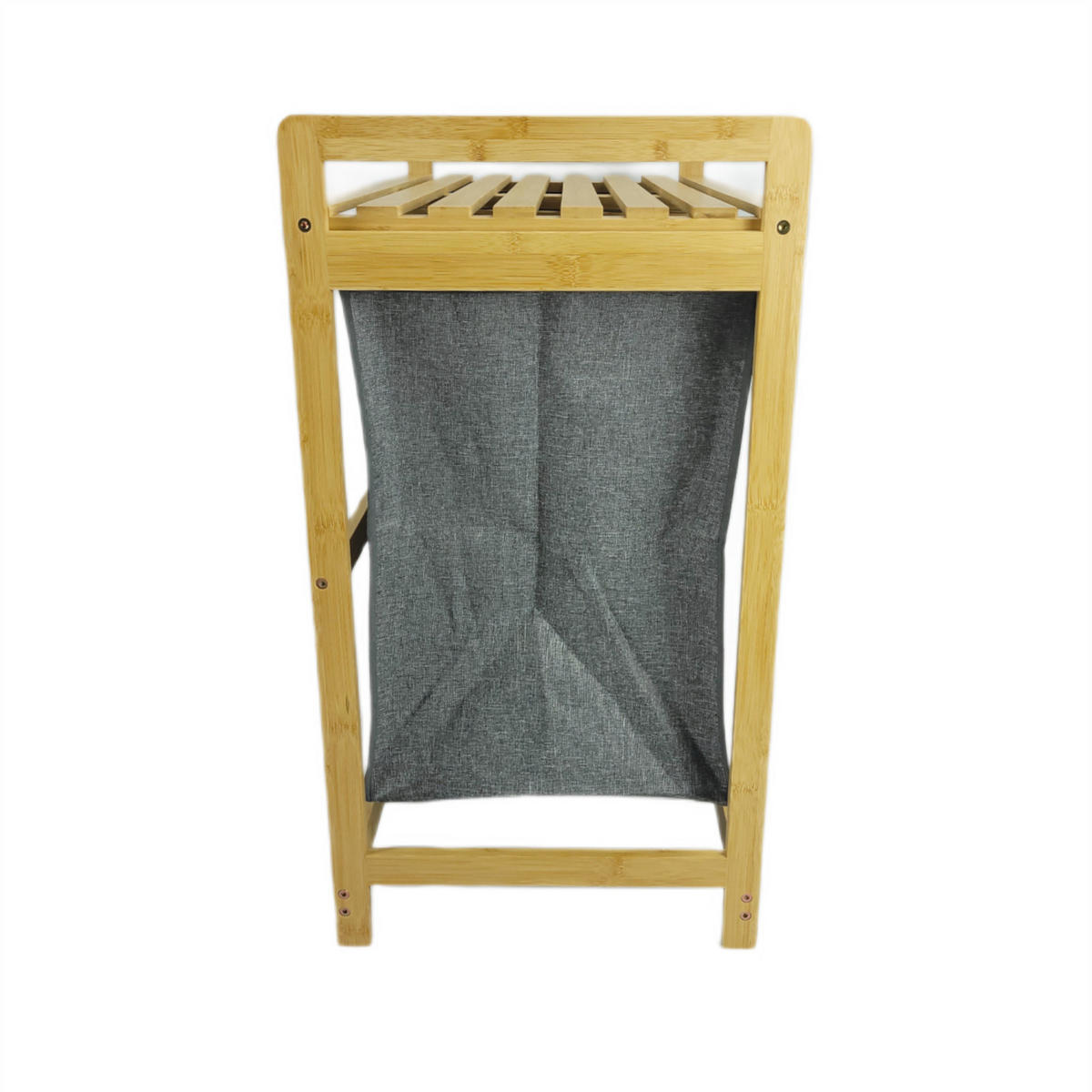 WÄSCHEKORB Bambus Textil Dunkelgrau Naturfarben 2 Kammern 70x35x68 cm - Dunkelgrau/Naturfarben, Holz/Textil (70/68/36.5cm) - Begryf