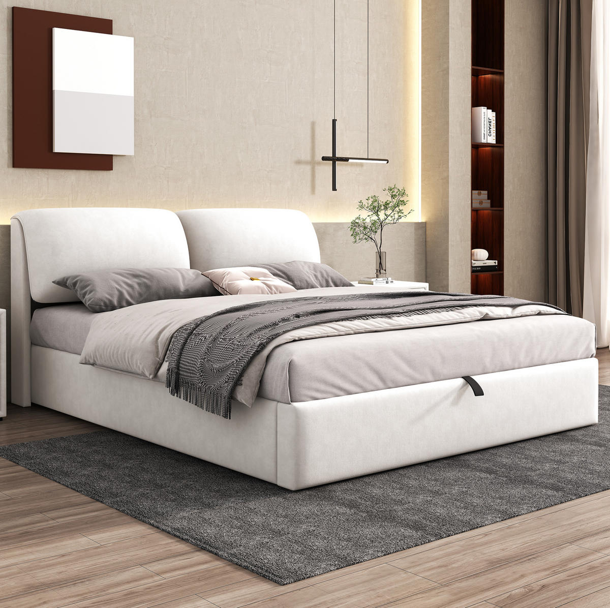 POLSTERBETT 180/200 cm Beige aus Samt mit Bettkasten - Beige, Textil (180/200cm) - OKMYHOME