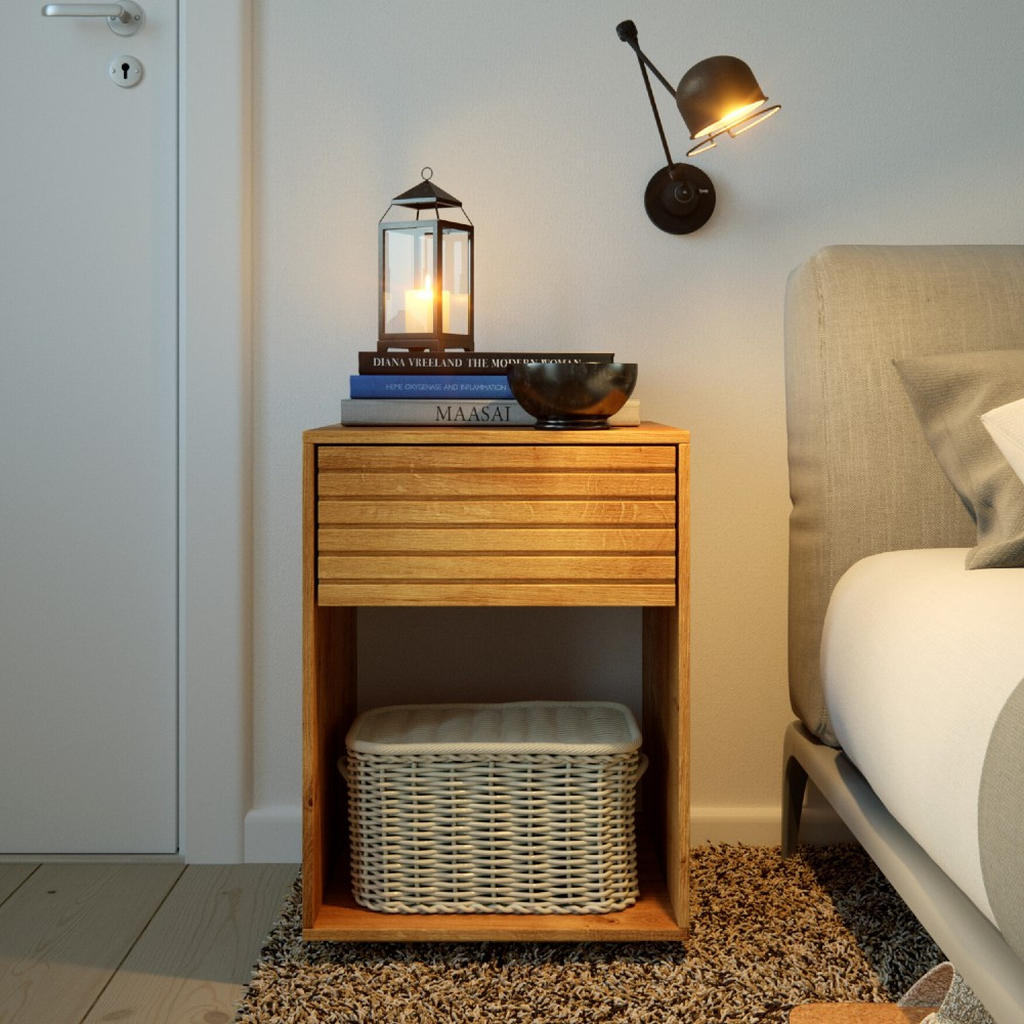 Thumbnail - Woodek Nachttisch, Beige, Holz, Echtholz,Eiche, 40x50x38 cm, FSC 100%, Schlafzimmer, Nachttische