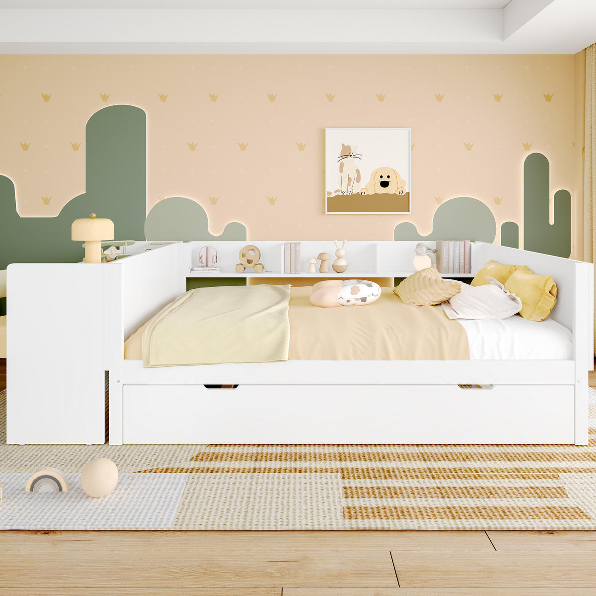 KINDERBETT 140/200 cm Weiß mit Schreibtisch, Regalen und Rollbett - Weiß, Holz (140/200cm) - Flora Grace
