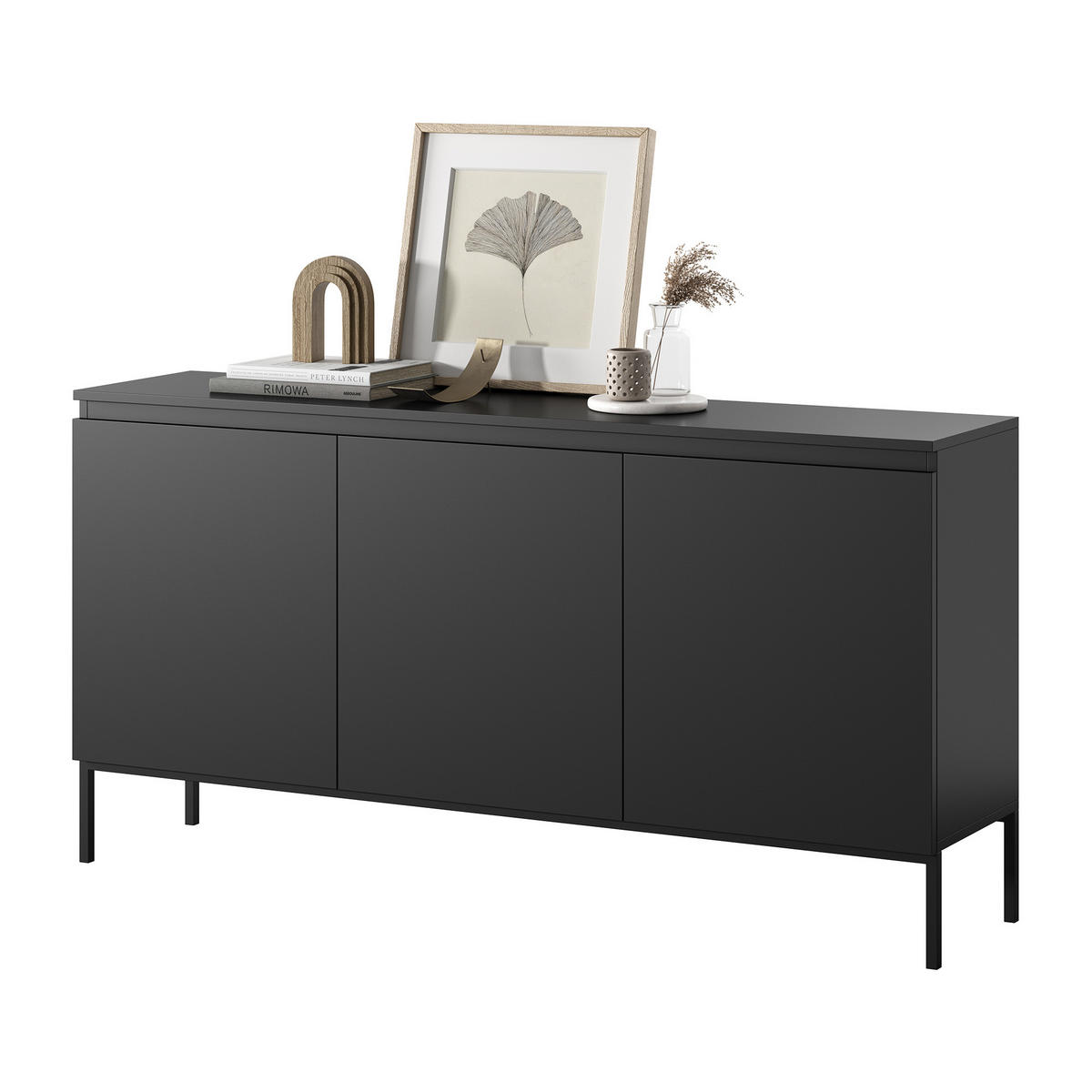 SIDEBOARD Bemmi Schwarz mit schwarzen Beinen 3-türig 150 cm - Schwarz, Holzwerkstoff/Metall (150/77/35cm) - Selsey