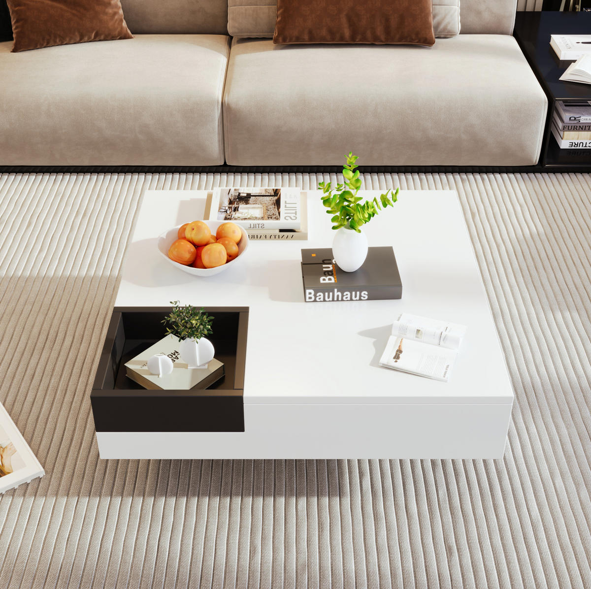 COUCHTISCH, Hochglanz-Design in Weiß und Schwarz mit abnehmbarer Aufbewahrungsbox und mehrfarbiger LED, 72/72/30 cm,Weiß - Weiß, Holzwerkstoff (72/72/30cm) - Redom