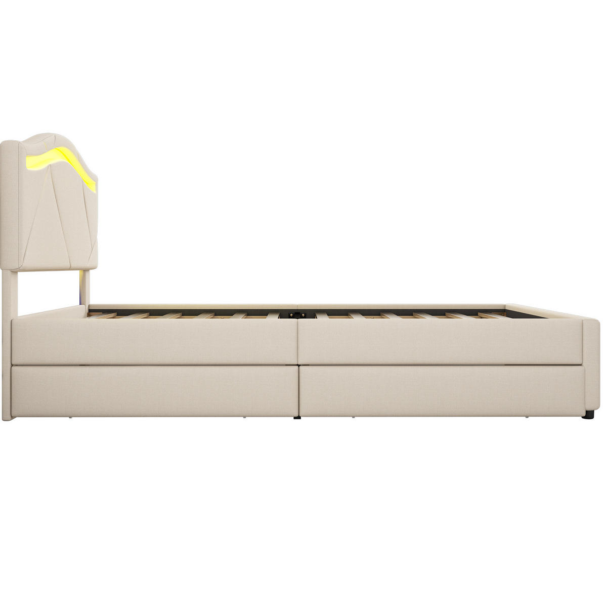 POLSTERBETT 90/200 cm Beige mit LED-Beleuchtung und 2 Schubladen - Beige, Textil (90/200cm) - Flora Grace