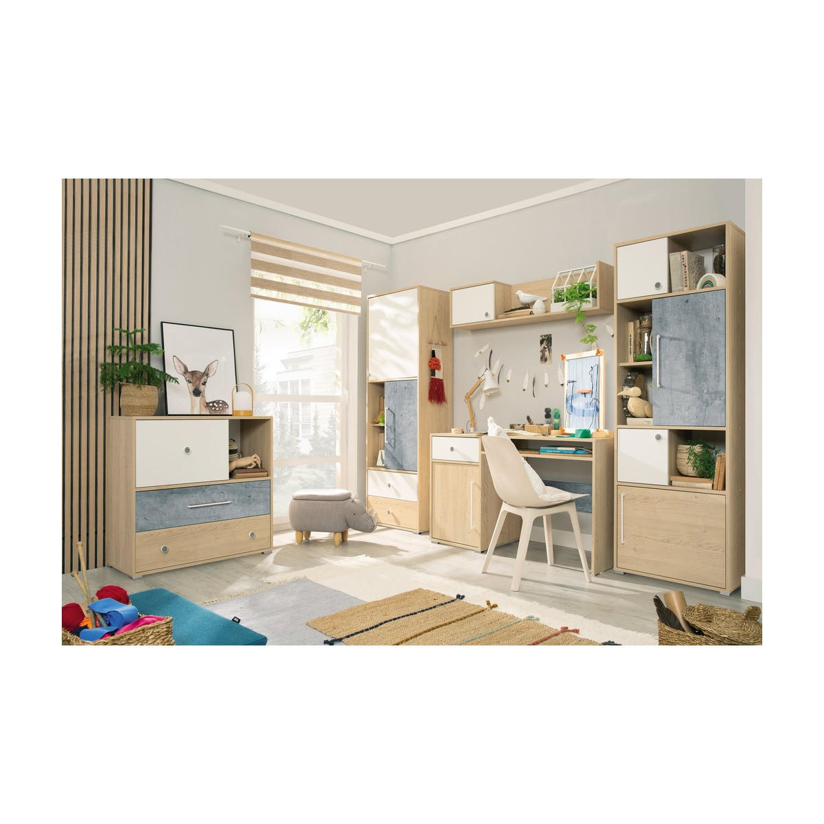 SCHLAFZIMMER Set 5-tlg. – STEP System – Weiß / Sonoma Eiche - Eichefarben, Holzwerkstoff (60/182/40cm) - hi-markt