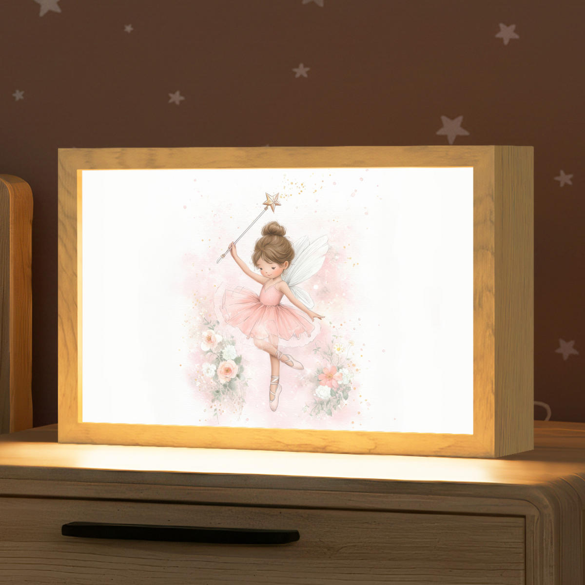 NACHTTISCHLAMPE Ballerina - Fee - Blumen - Rosa 30x20 cm - Rosa, Holzwerkstoff (8/30/20cm)