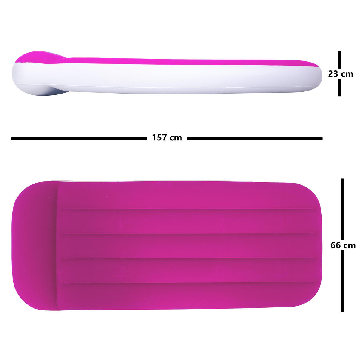 LUFTBETT Luftmatratze Camping Kinder 157 x 66 x 23 cm rosa aufblasbar ohne Pumpe - Rosa, Kunststoff (66/157cm) - Avenli