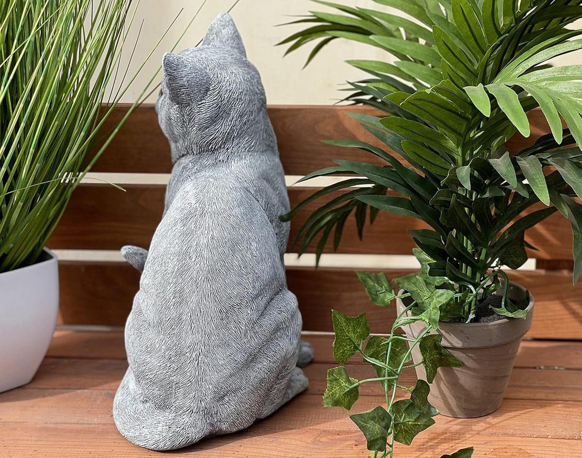 STEINFIGUR sitzende Katze Steinguss frostfest massiv - Grau, Stein (21/32/16cm) - stoneandstyle