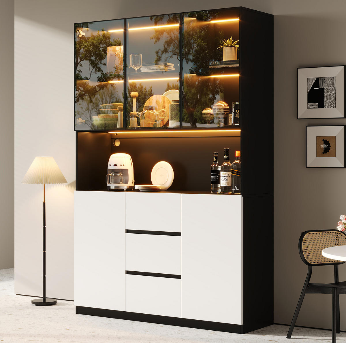 VITRINE 120/40/200 cm aus MDF mit LED-Beleuchtung Schwarz - Schwarz, Holzwerkstoff (120/200/40cm) - Modenvie