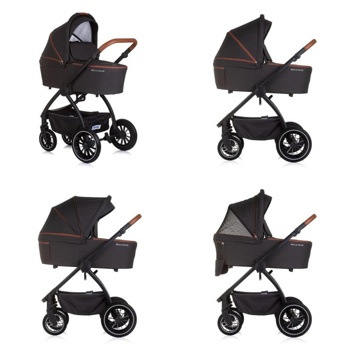 KOMBIKINDERWAGEN Prestige 3 in 1 schwarz Babywanne Rucksack i-Size Babyschale - Schwarz, Metall (85/59/123cm) - Chipolino
