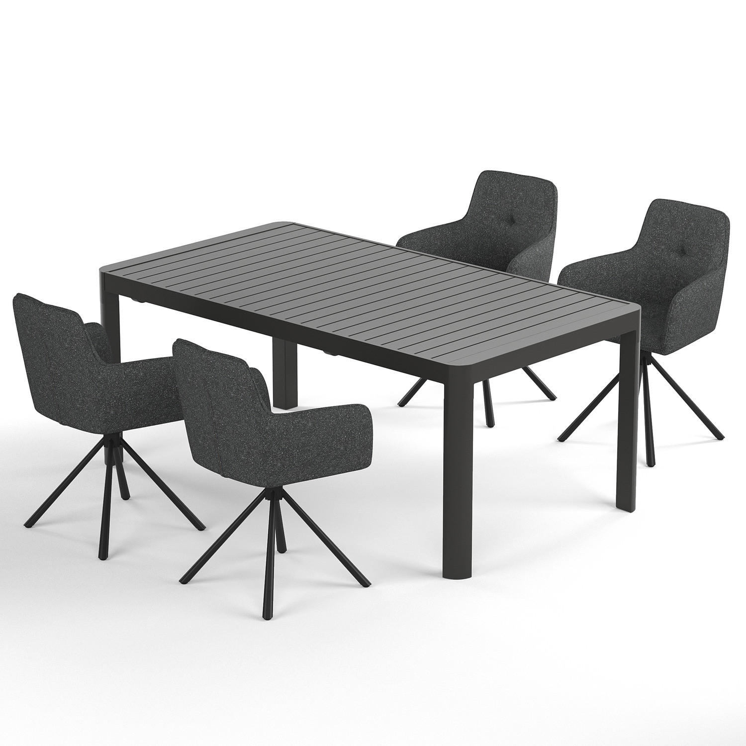 GARTENESSGRUPPE - 5-teilig - Stahl / Polyester - Schwarz / Grau - Schwarz/Grau, Textil/Metall - home24