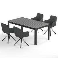 GARTENESSGRUPPE - 5-teilig - Stahl / Polyester - Schwarz / Grau - Schwarz/Grau, Textil/Metall - home24