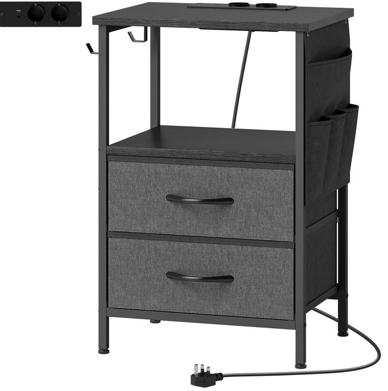 BEISTELLTISCH 40/60/30 cm Schwarz aus Holz mit Ladestation - Schwarz, Holz (40/30/60cm) - OKMYHOME