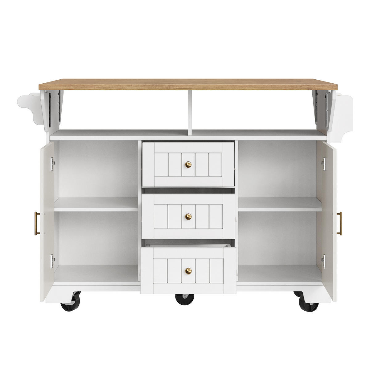 KÜCHENINSEL 120/40-80/95 cm aus MDF und Metall mit beidseitig klappbarer Tischplatte Weiß (Holzoptik) - Weiß, Holzwerkstoff (120/95/80cm) - Modenvie
