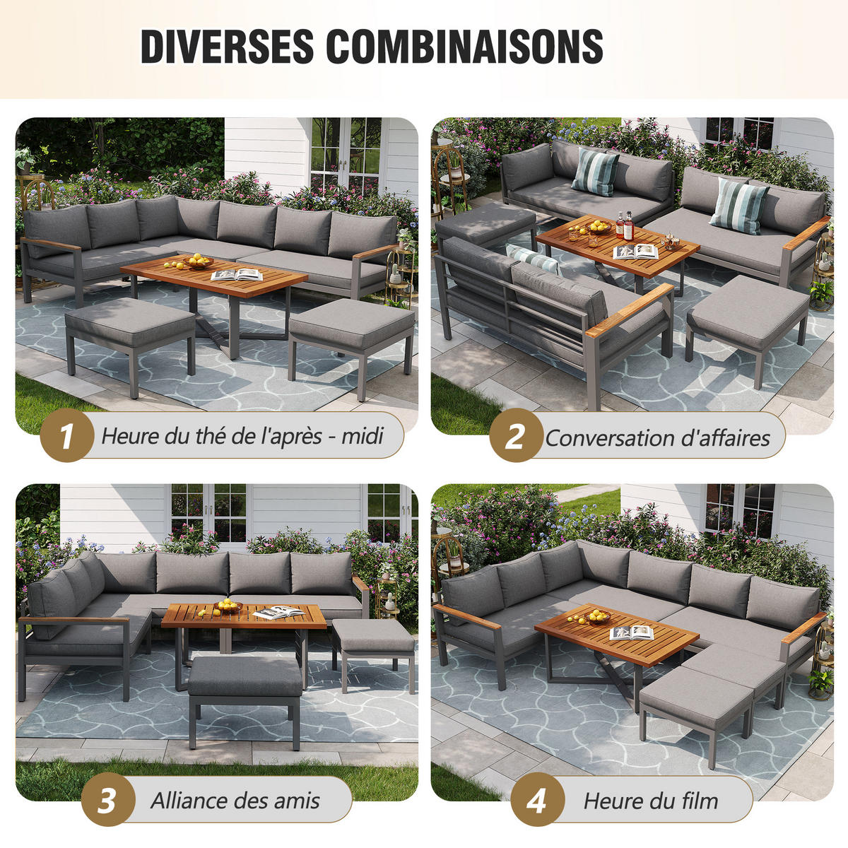GARTENLOUNGE 6-8-tlg. Grau - Grau, Metall - ComfortXL