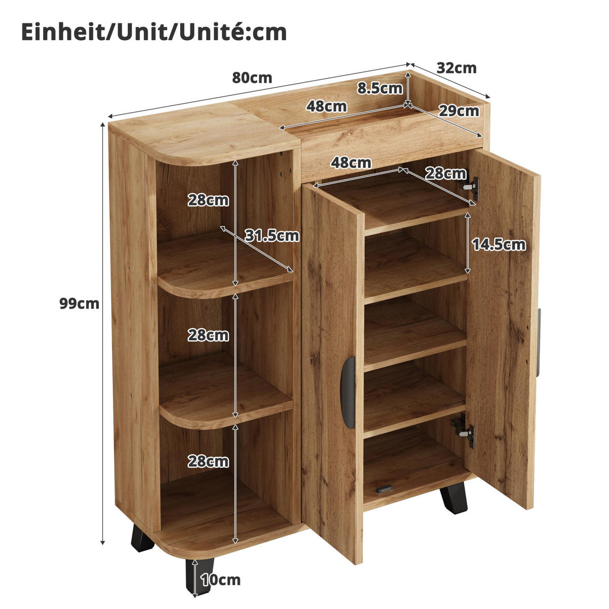 SCHUHSCHRANK schmal 80 x 32 x 99 cm Holzoptik Natur - Naturfarben, Holzwerkstoff (32/99/80cm) - Beauniv
