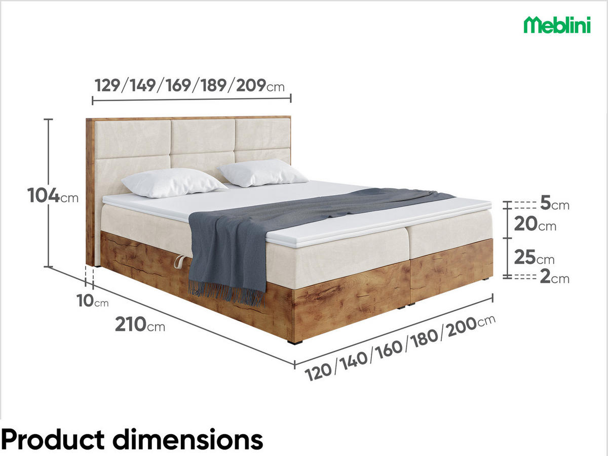 BOXBETT Lofty 2 - Creme/Schwarz, Holzwerkstoff/Textil (120/200cm) - Meblini