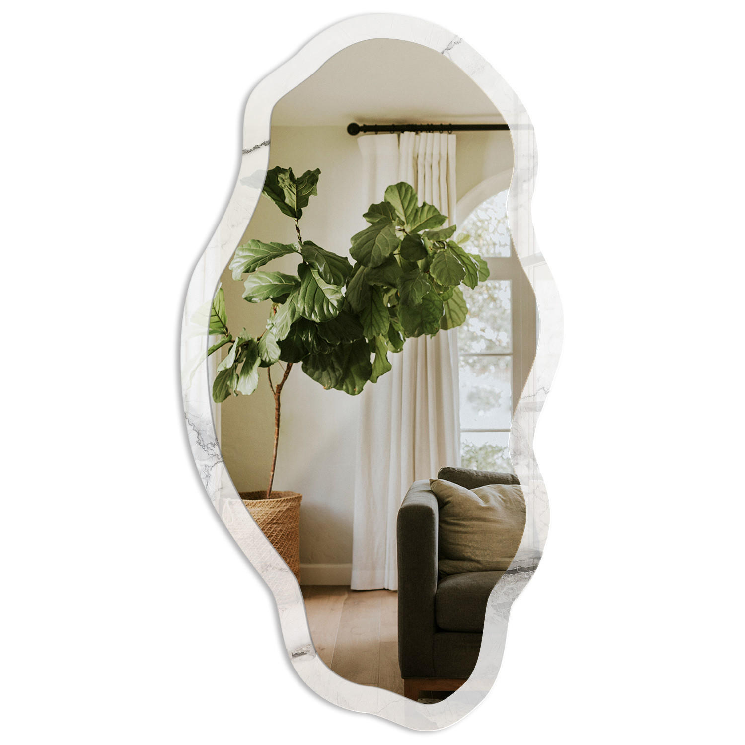 SPIEGEL 90x45 cm asymmetrisch mit Druck - Marmor-Eleganz - Transparent, Glas (45/90/0.4cm) - TULUP