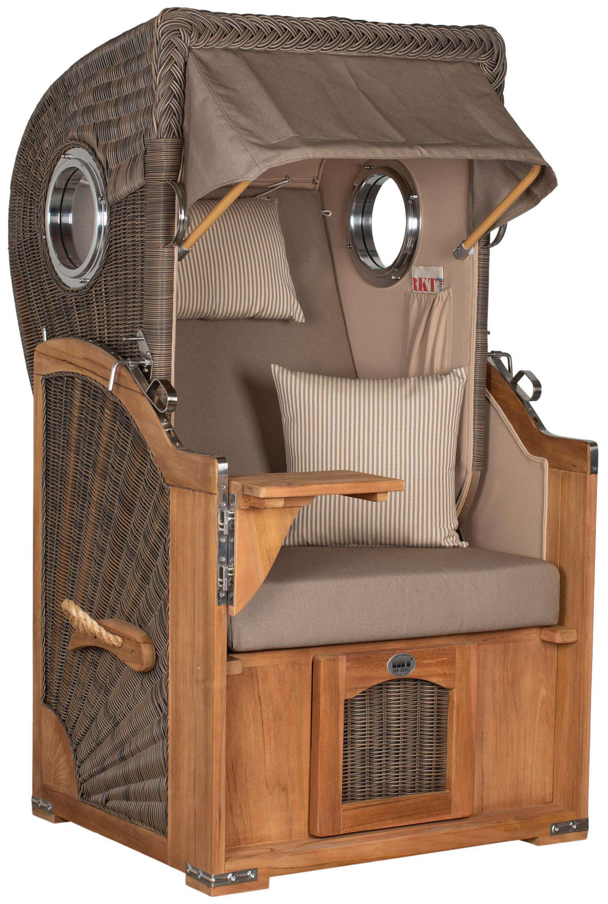 STRANDKORB Düne Single Teak 1-Sitzer - Taupe/Braun, Holz/Textil (96/165/80cm) - Mr. Deko