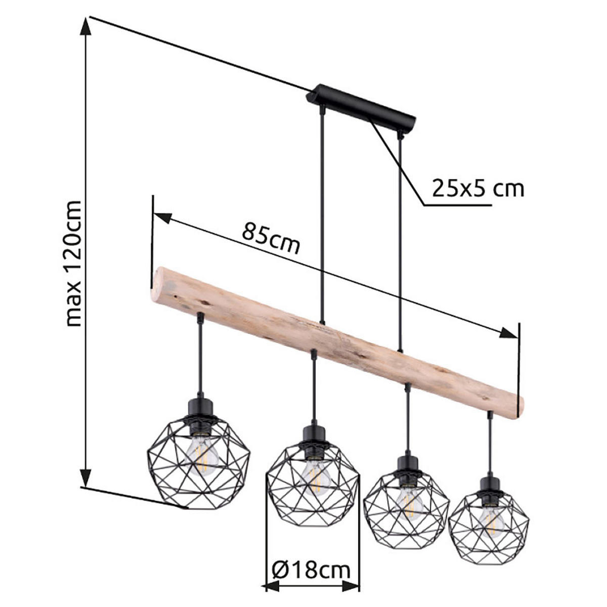 LED HÄNGELEUCHTE Holz Braun Gitter Design - Braun, Holz/Metall (85/18/120cm) - Globo Lighting