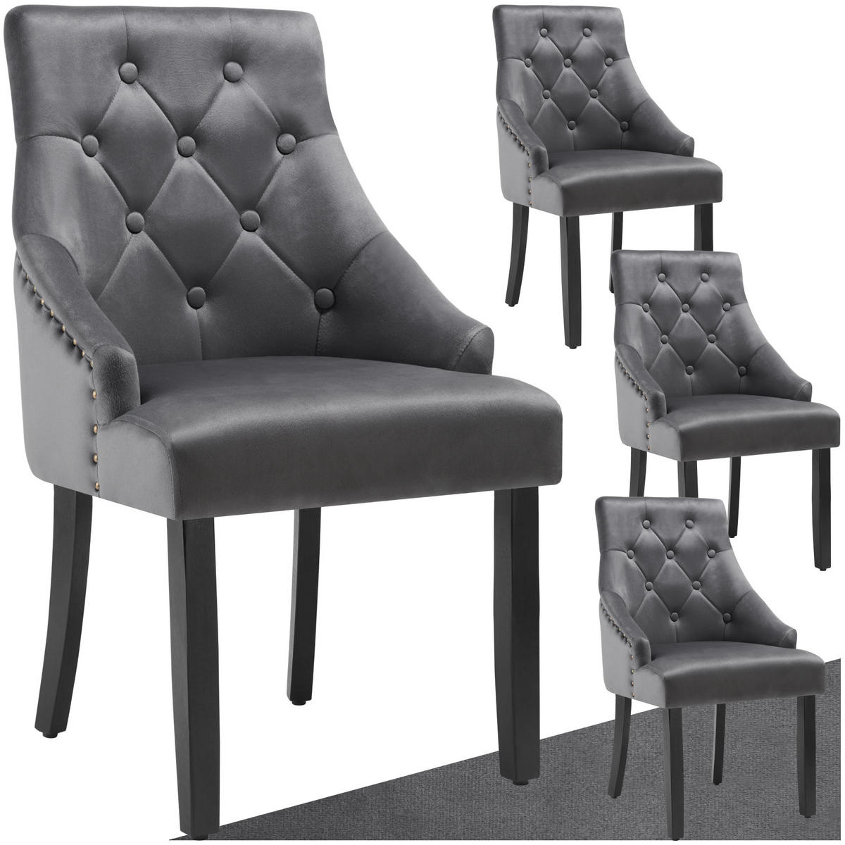 ESSZIMMERSTUHL 4er Set Everdeen,52 x 57 x 91 cm, dunkelgrau/schwarz - Dunkelgrau/Schwarz, Holz (52/91/57cm) - tectake