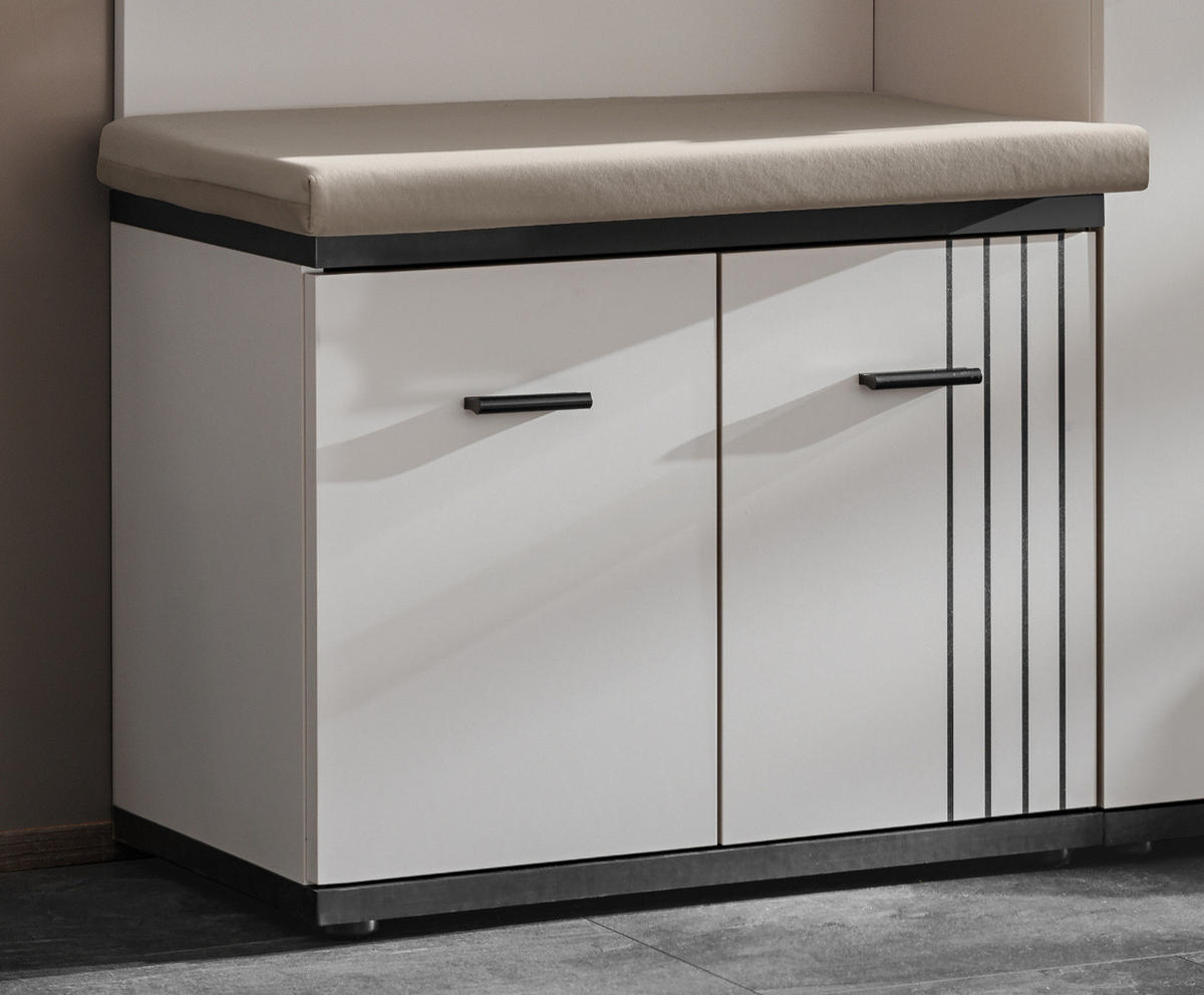 GARDEROBENBANK Kaschmir, schwarz 60 x 46 cm, Garderobenbank mit Streifenmuster - Kaschmir/Schwarz, Holzwerkstoff/Kunststoff (60/46/32cm) - Inn.Furn