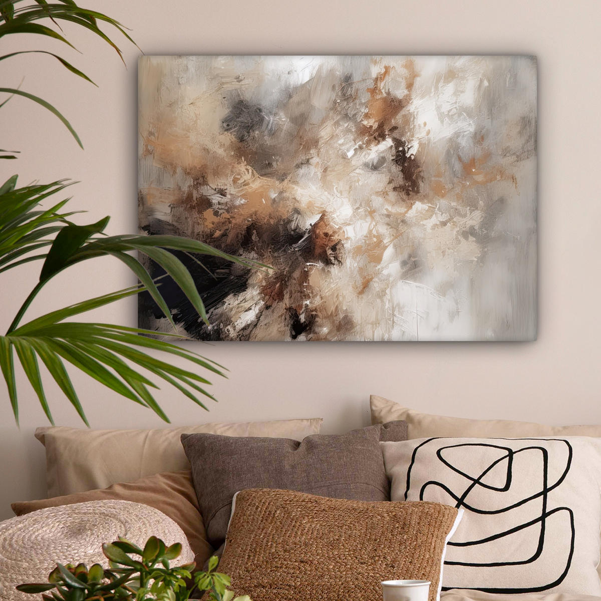 LEINWANDBILD - Farbe - Abstrakt - Beige - Kunst - 80x60 - Malerei - Greige, Textil (80/60cm) - MuchoWow