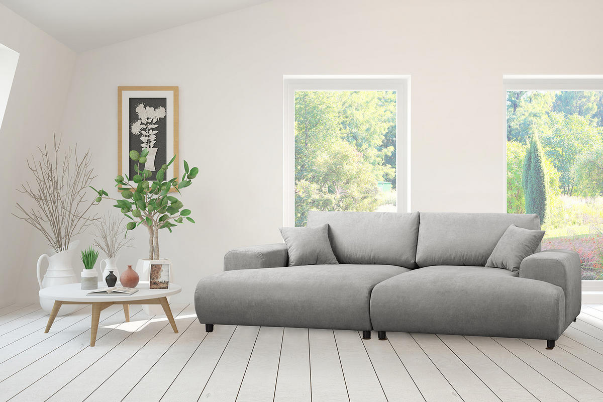 BIGSOFA - Schwarz/Grau, Kunststoff/Textil (237/79/144cm) - home24