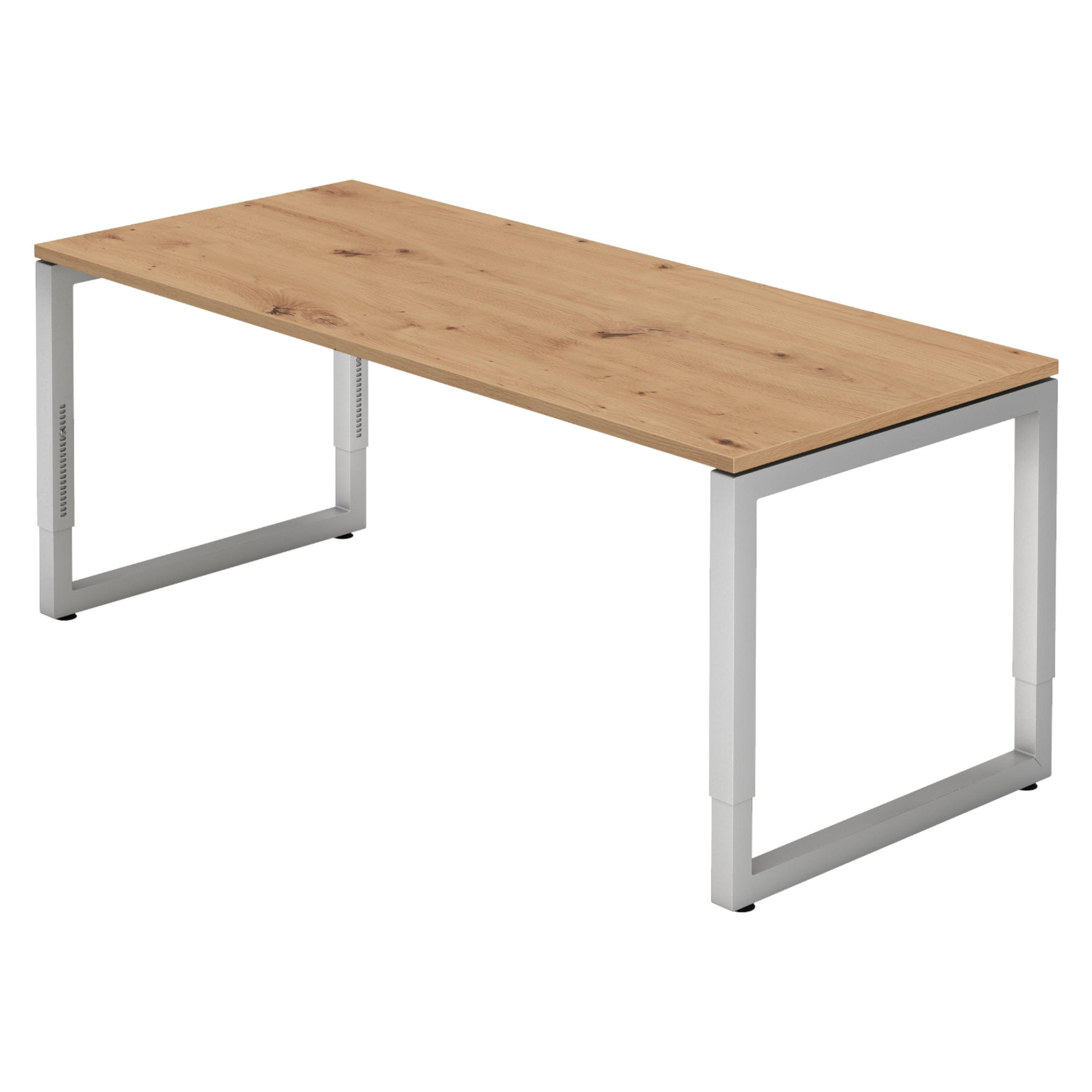 SCHREIBTISCH Serie-R 80/180/74 cm in Wildeiche/Silberfarben - Wildeiche/Silberfarben, Holzwerkstoff (80/180/74cm) - bümö