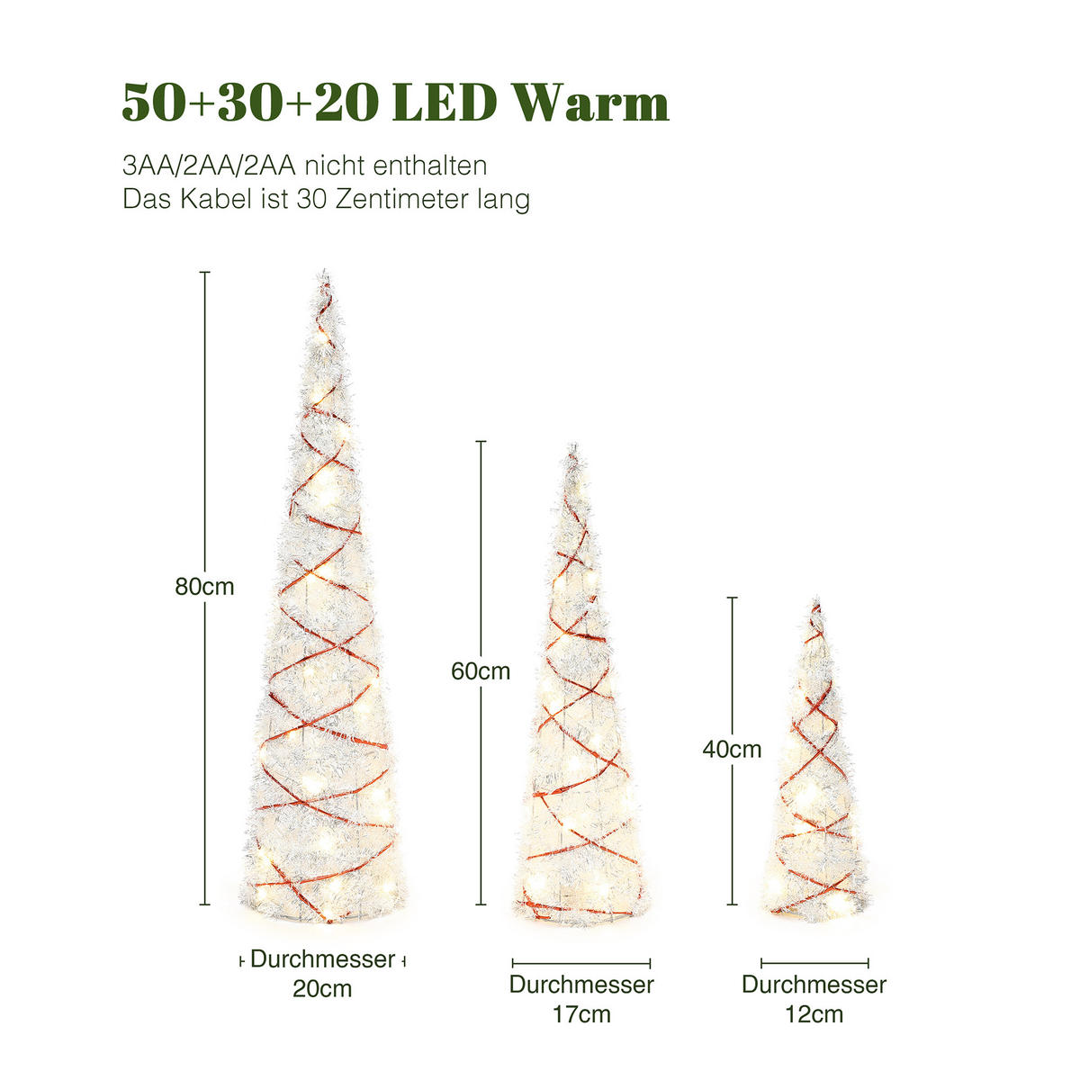 WEIHNACHTSBAUM Beleuchtet HTHD0270 - Silberfarben/Rot, Kunststoff/Metall (20/80/20cm) - Hometopia