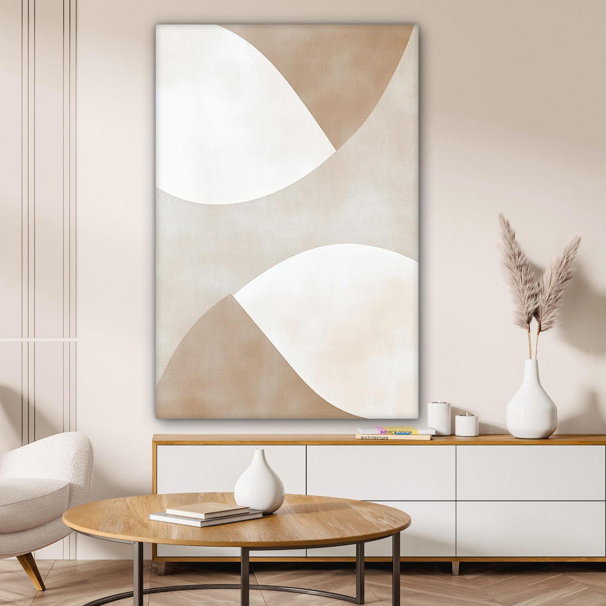 LEINWANDBILD Braun - Japandi - Abstrakt Deko Groß 90x140 cm - Beige, Textil (90/140cm) - MuchoWow