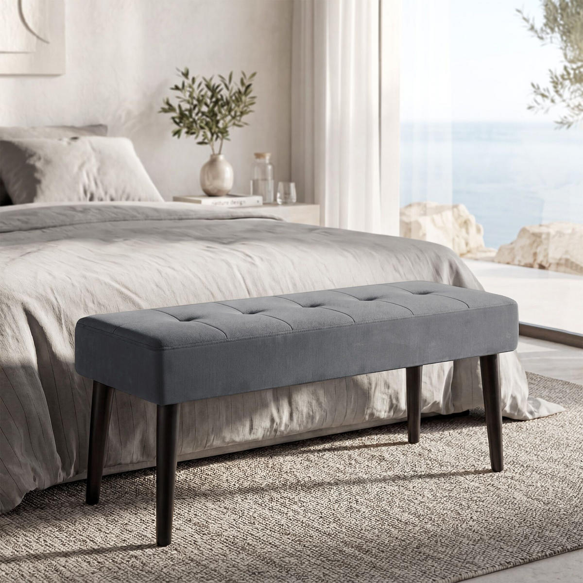 SITZBANK Glora, Belastbarkeit 220 kg, 95 x 38 x 45 cm, Samtoptik grau - Samtahornfarben, Holz (95/45/38cm) - tectake