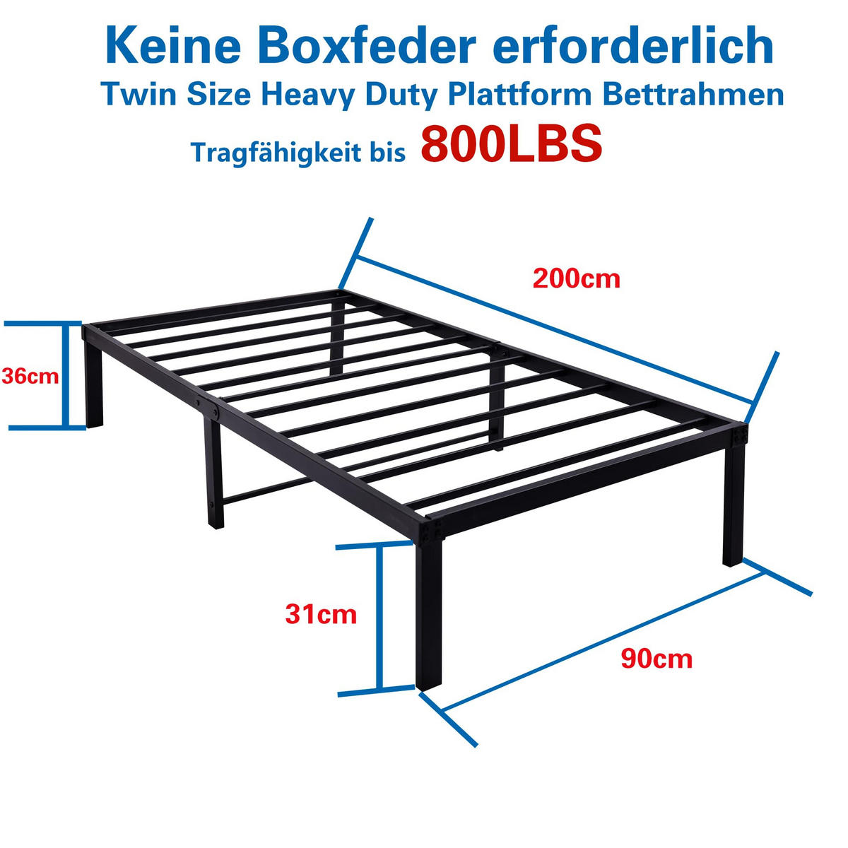 METALLBETT 90/200 cm DE-33035 mit Stauraum und geräuschlos Schwarz - Schwarz, Metall (90/200cm) - ComfortXL