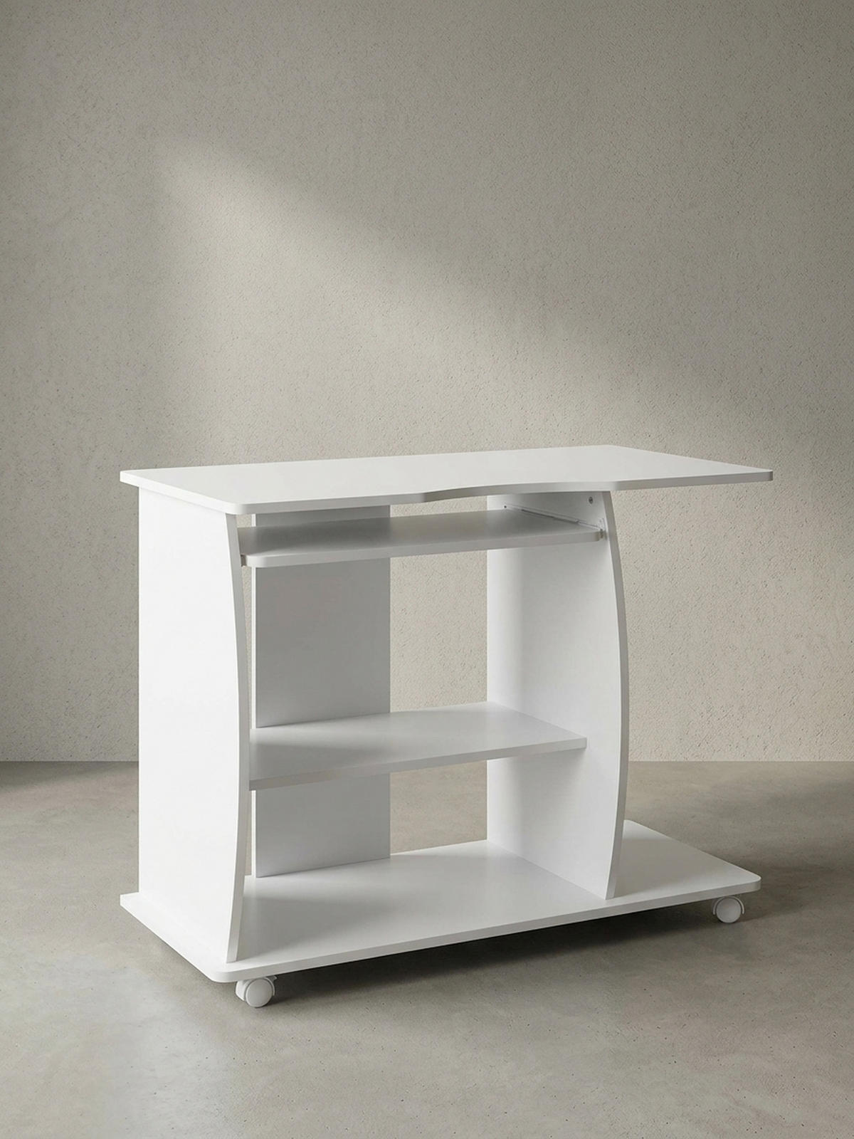 SCHREIBTISCH Computertisch Rollen 3D-Ecken, Weiß 90x50x71 cm - Weiß, Holz (50/90/71cm) - KADIMA DESIGN