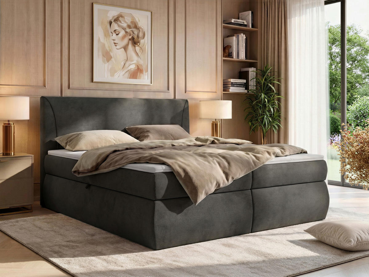 POSTEL BOXSPRING TARENZA 140/200 - Tmavě šedá Samet - Topper T25 - H3 - černá/tmavě šedá, textil/plast (140/200cm) - MKS
