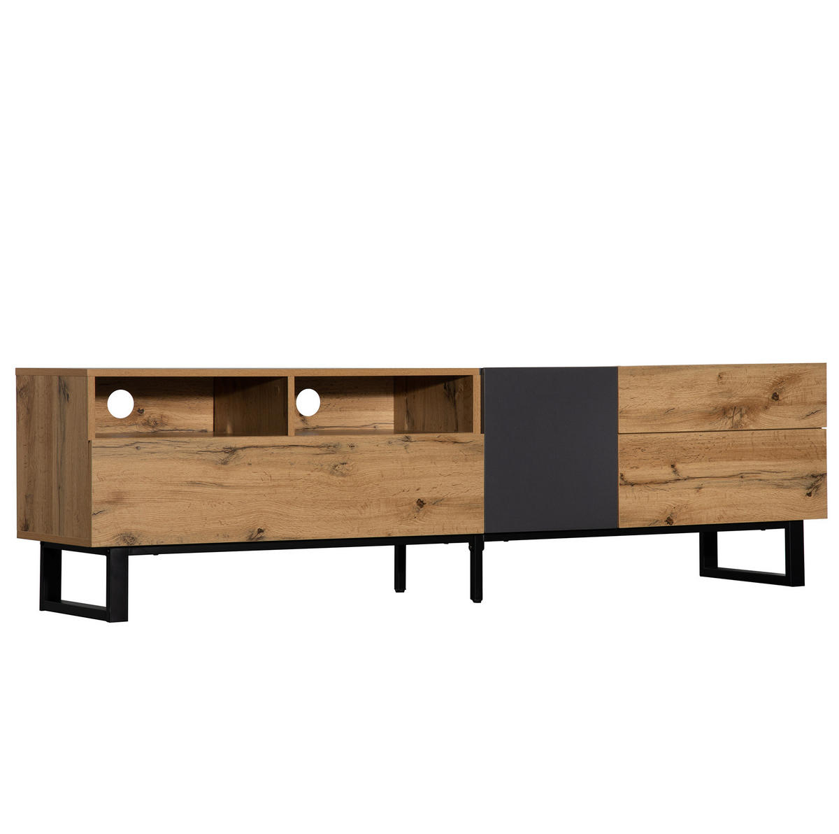 TV-SCHRANK 180/38/50 cm schwarz MDF mit großem Stauraum und Push-Open-Funktion - Alteiche, Holzwerkstoff (180/50/38cm) - OKWISH