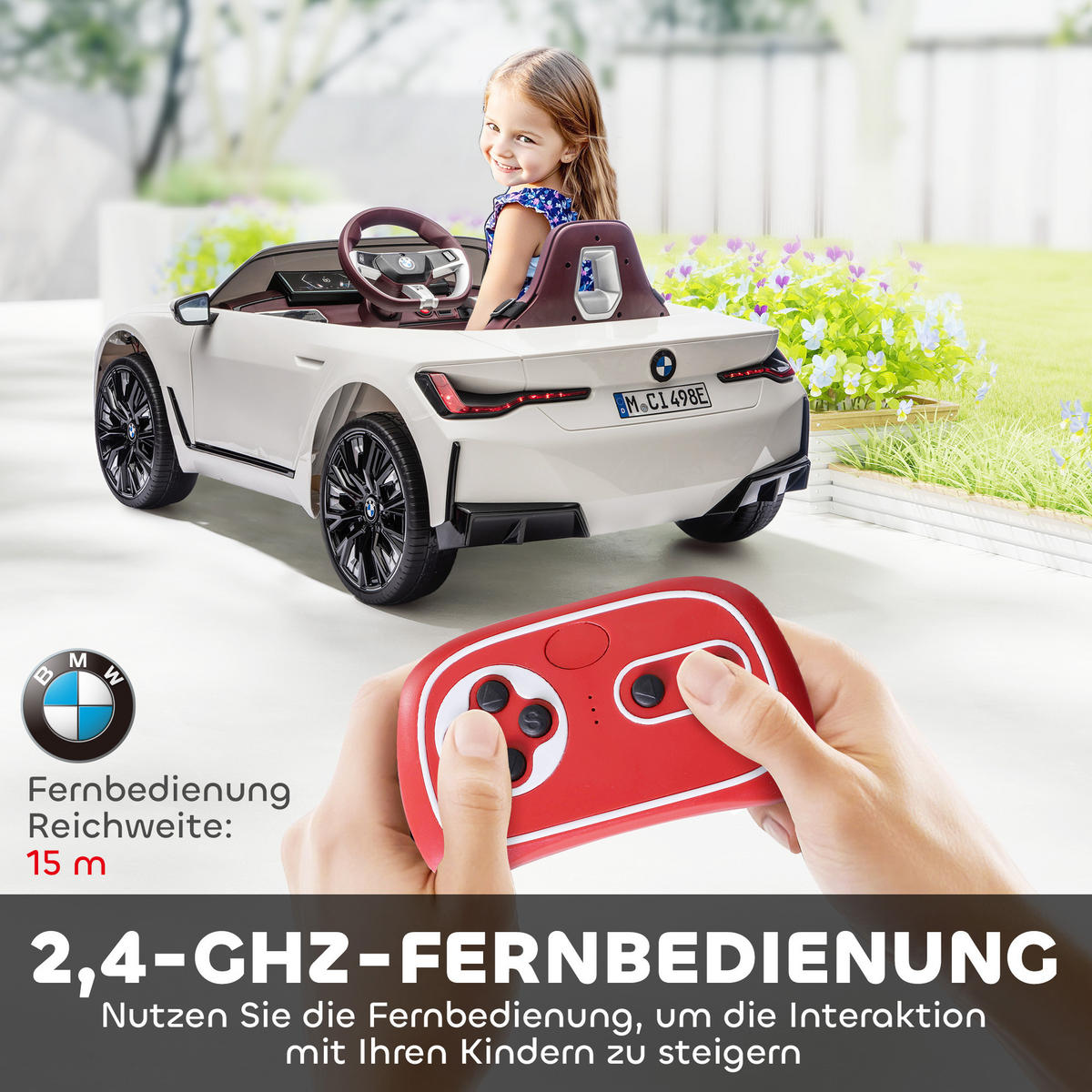 KINDERAUTO DE-06277 aufladbar mit Fernbedienung und Multimedia-Player Weiß - Weiß, Kunststoff/Metall (115/67/45cm) - ComfortXL