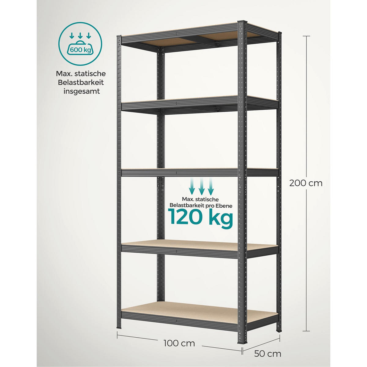 SCHWERLASTREGAL Lagos 2er-Set - Grau, Holzwerkstoff (100/200/50cm) - Hansiro