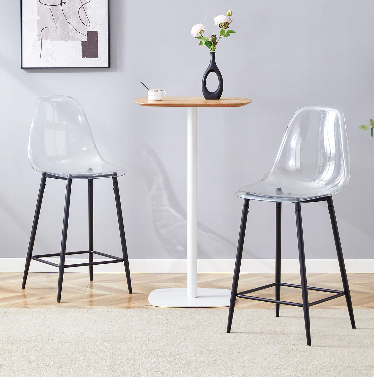 BARHOCKER Transparent mit Metallgestell - Schwarz, Kunststoff (45/102/51cm) - MIVRAY