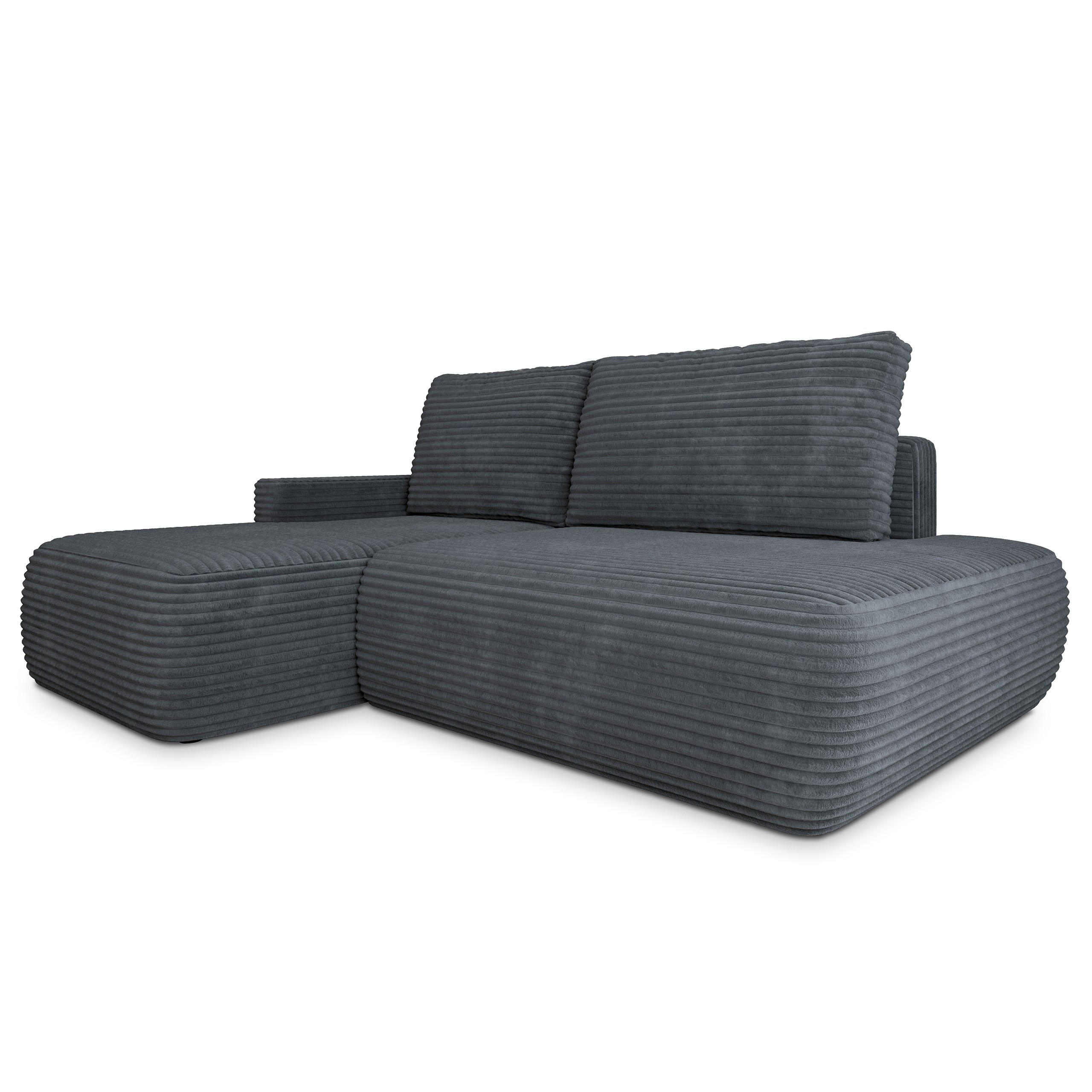ECKSOFA AVINI T L-S Grau Kordstoff mit Schlaffunktion - Grau, Holzwerkstoff/Textil (277/160cm) - MASSENO