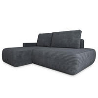ECKSOFA AVINI T L-S Grau Kordstoff mit Schlaffunktion - Grau, Holzwerkstoff/Textil (277/160cm) - MASSENO